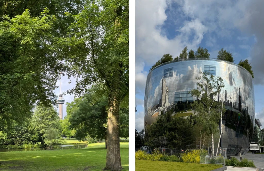Links: de Euromast, rechts: Depot Boijmans van Beuningen