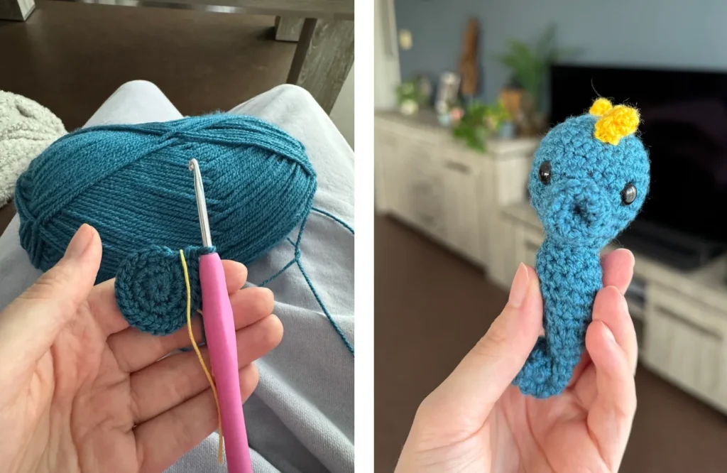 Gehaakte knuffeltje: begonnen met haken en het resultaat van het zeepaardje